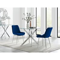 Novara 100cm Round Kitchen Dining Table and 2 Pesaro Silver Leg Chairs - Navy