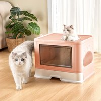 Enclosed Foldable Cat Litter Box with Scoop - Smoky Pink