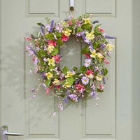 Spring Door Hanging Wreath - Green,Yellow,Pink,Yellow