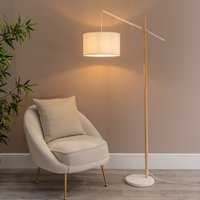 Adrianna Wooden Hanging Floor Lamp with Drum Shade and Bulb - White