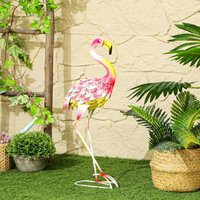 Outsunny Flamingo Metal Garden Statue - Pink