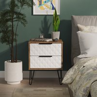 Harlequin Ready Assembled 2 Drawer Bedside - White Matt & Vintage Oak