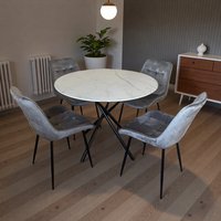 Seattle Dining Table with 4 Erica Velvet Chairs - Grey