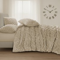 Soft Chunky Popcorn thermal Warm Teddy Reverse Duvet Set Beige - Beige / Super King size