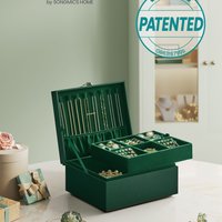 SONGMICS 2-Layer Jewellery Box, Jewellery Organiser with Handle - Green