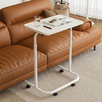 Height-Adjustable Side Table with Wheels - White