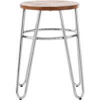 District Hairpin Legs Stool with Wood Top - Silver
