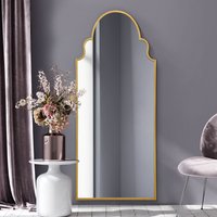 Arcus Crown Metal Framed Arch Leaner Wall Mirror - Gold / 200cm
