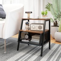 3-Tier End Table Industrial Nightstand - Brown