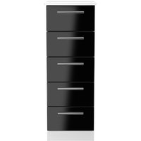 Knightsbridge Ready Assembled 5 Drawer Bedside Cabinet - Black Gloss & White Matt