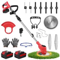 21V Cordless Grass Trimmer Strimmer with 2 Batteries - Red