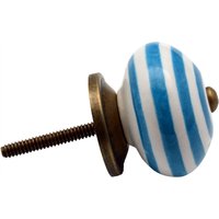 Round Ceramic Cabinet Knobs - Light Blue Stripe - Pack of 12 - Light Blue