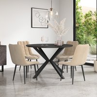 Calne Concrete Table W Blk Leg+ Nova Velvet Dining Chair Set Of 6 - Beige