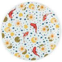 Koi Fish Textured Glass Round Trivet - Small Kitchen Chopping Board - Orange