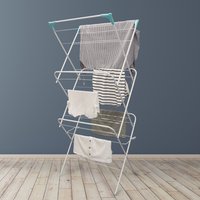 Three-Tier Folding Concertina Laundry Washing Clothes Horse Airer - White