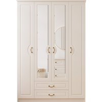 EVUHOME, ANNE 4 Door 2 Drawer Mirrored White Wardrobe - White EVUHOME, ANNE 4 Door 2 Drawer Mirrored White Wardrobe - White