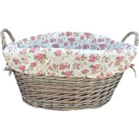 Oval Antique Wash Lined Laundry Basket with Lining - Brown Grey / 29cm