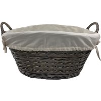 Small Wicker Laundry Basket with White Lining - Brown Grey