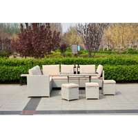 Corner Outdoor 9-Seater Rattan Garden Lounge Set - Cream / No Cover