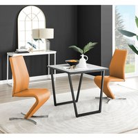 Carson White Marble Effect Square Dining Table and 2 Willow Chairs - Mustard