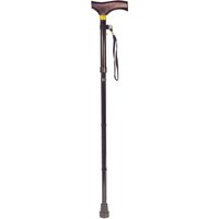 Collapsible Walking Stick with Wooden Handle - Black with dark wood handle