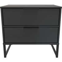 Diego Ready Assembled Double 2 Drawer Bedside Cabinet (Diego) - Black Ash