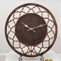Hollow Floral Metal Wall Clock - Brown