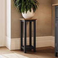 Painted Side Table With Shelf and Oak Effect Top - Graphite Blue / Solid Oak