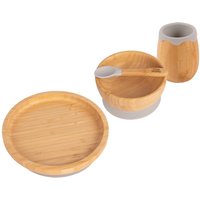 Round Bamboo Suction Baby Feeding Set 4pc - Grey