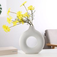 Livingandhome, Nordic White Donut Ceramic Vase for Pampas Grass - Creamy White Livingandhome, Nordic White Donut Ceramic Vase for Pampas Grass - Creamy White