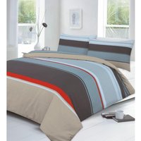 Carter Brown Striped Duvet Cover Set Modern Bedding - Brown / Superking