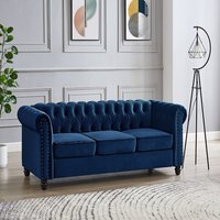 Chester Velvet Sofa Suite Stud Design Wooden Feet - Blue Velvet / 3