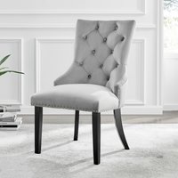 2 Belgravia Velvet Knockerback Dining Chairs Black Leg - Grey