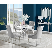Novara White High Gloss Round Dining Table And 4 Belgravia Chairs - Grey