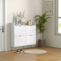 HOMCOM Narrow Shoe Storage Cabinet with 4 Flip Drawers for 16 Pairs of Shoes - White