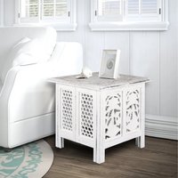 Square Carved Wooden Coffee Table Bedside End Table - White / 45cm