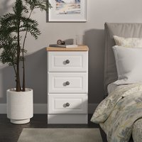 Norfolk Fully Assembled 3 Drawer Bedside Cabinet - White Ash & Bardolino Oak