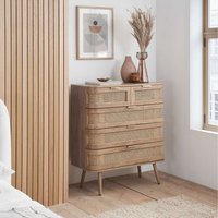 Rattan Chest of 5 Drawers Birlea Sark Oak Mid Century Modern - Rattan