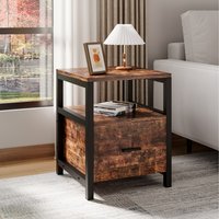 Bedside Table with One Large Drawer - Brown+Black / 45cm