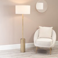 Lexy Antique Brass Dimmable Floor Lamp with Boucle Shade and LED Bulb - Cream