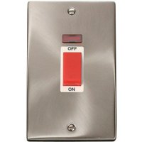 Satin Brushed Chrome 2 Gang Size 45A Switch With Neon - White