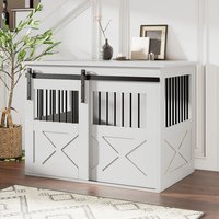 Wooden Dog Crate with Lockable Sliding Door - White