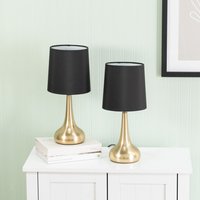 Teardrop Pair of Gold Touch Table Lamps with Shade and Bulbs - Black