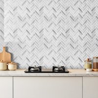 Lifeideas 10Pcs Self-Adhesive Herringbone Wall Tile Stickers - Grey&Dark Grey