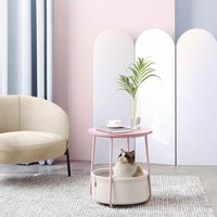 VASAGLE Round Side Table with Fabric Basket - Pink