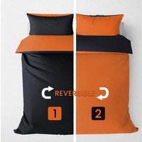 Soft Touch Plain Reversible Microfibre Duvet Cover and Pillowcase Set - Black/Orange / Double
