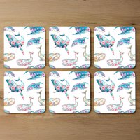 Whale With Flowers Coaster - Blue