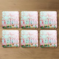 Red Tree In London Coaster - Green