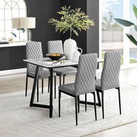 Carson White Marble Effect Dining Table and 4 Milan Black Leg Chairs - Grey