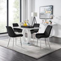 Giovani Grey Dining Table With Four Pesaro Silver Leg Chairs - Black